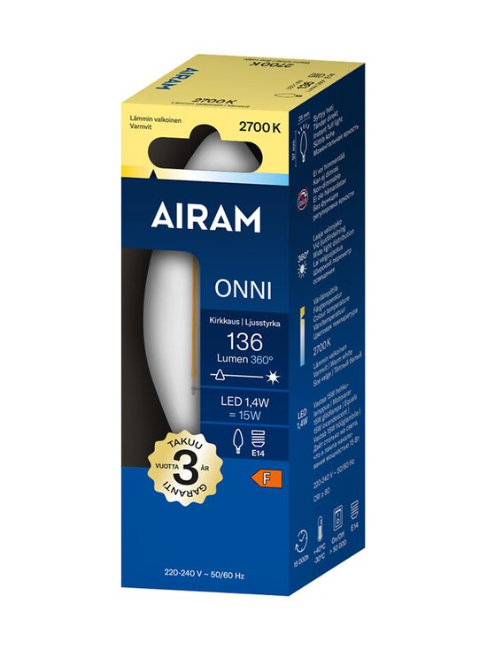 Airam - LED C35 827 136lm E14 -filamenttilamppu - TRANSPARENT | Stockmann - photo 2