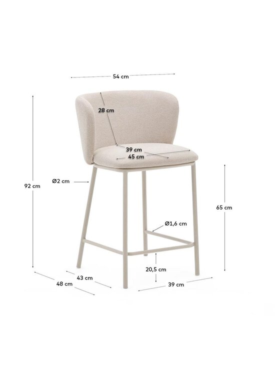 Kave Home - Ciselia-baarijakkara beige chenille-kangas / beige metalli K 65 cm - BEIGE | Stockmann - photo 7