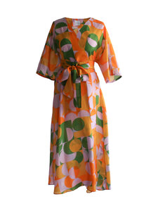 Lili Marleena - Graphic midi -silkkinen kietaisumekko - ORANGE | Stockmann