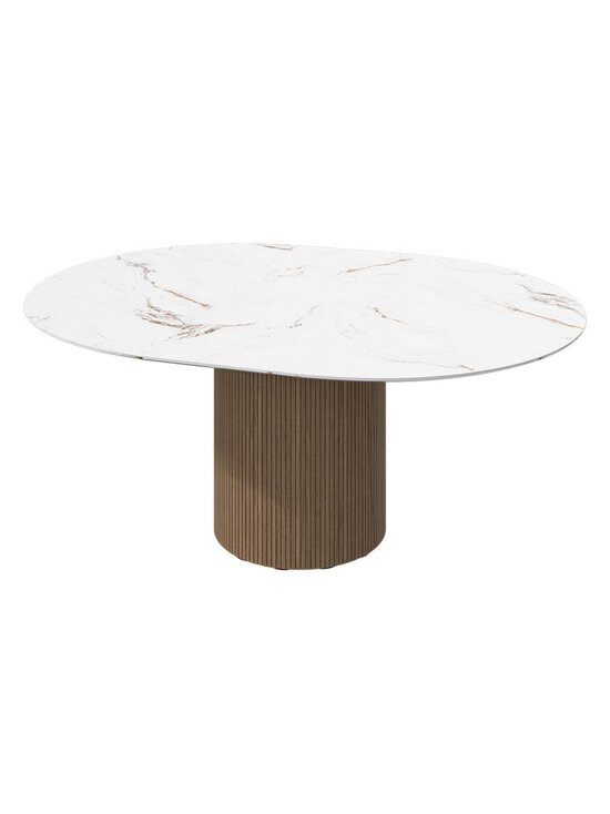 BoConcept - Santiago -jatkettava ruokapöytä valkoinen marmorikeramiikka / luonnonvärinen tammi ⌀ 135/181 cm - BEIGE | Stockmann - photo 4