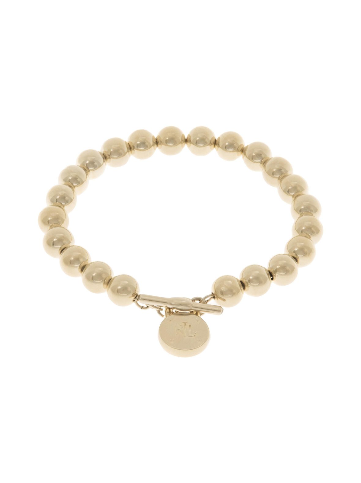 Gold beaded chain bracelet with padlock -rannekoru