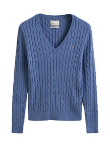GANT - Stretch Cotton V-Neck -palmikkoneule - 430 FADED DENIM | Stockmann