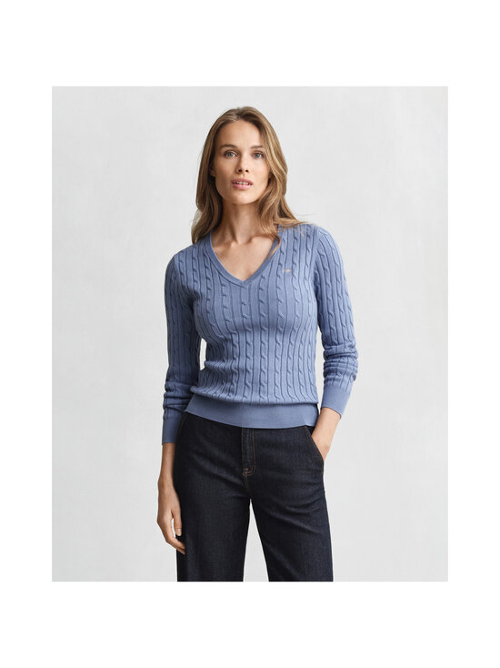 GANT - Stretch Cotton V-Neck -palmikkoneule - 430 FADED DENIM | Stockmann - photo 2