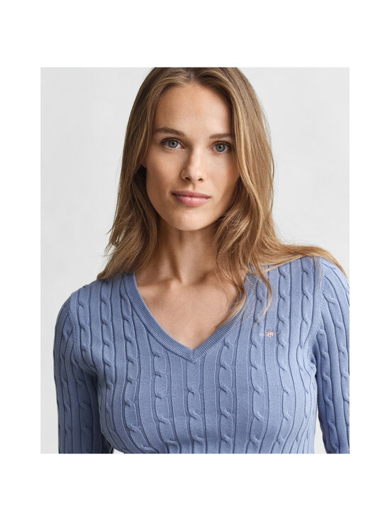 GANT - Stretch Cotton V-Neck -palmikkoneule - 430 FADED DENIM | Stockmann - photo 4