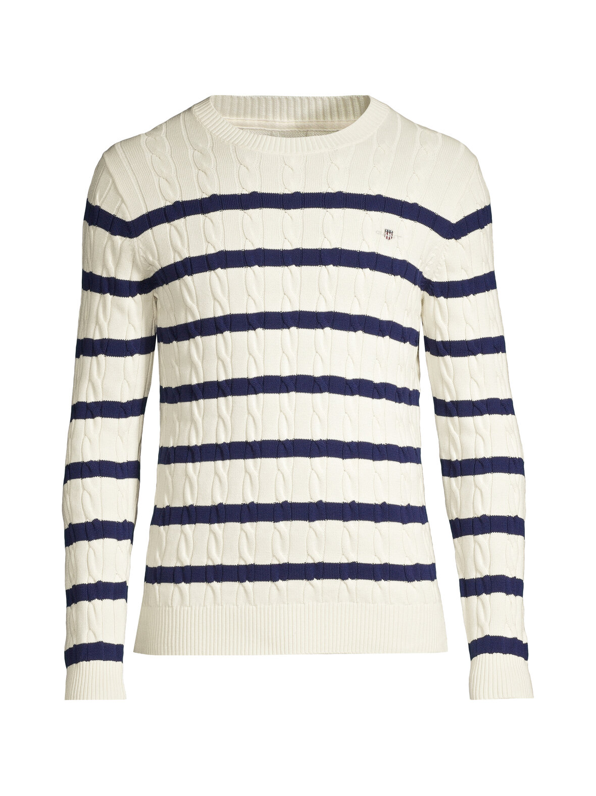 Striped cotton c-neck -palmikkoneule