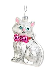 Weiste - Jõulukaunistus Glass Cat With Bow - WHITE | Stockmann