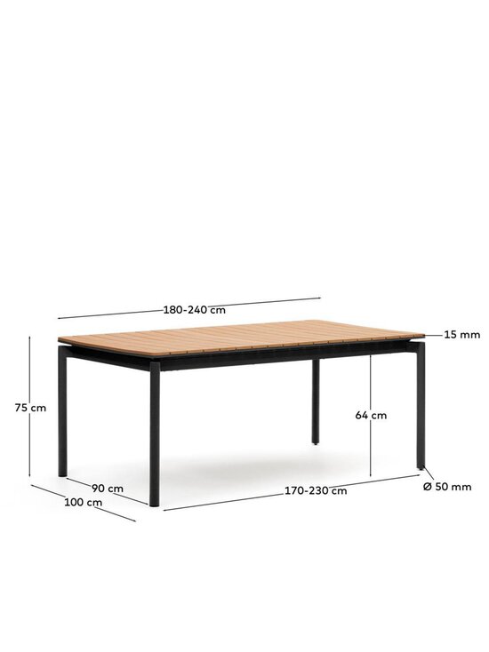 Kave Home - Canyelles- jatkettava ruokapöytä musta 100 x 180/240 cm - BEIGE | Stockmann - photo 8