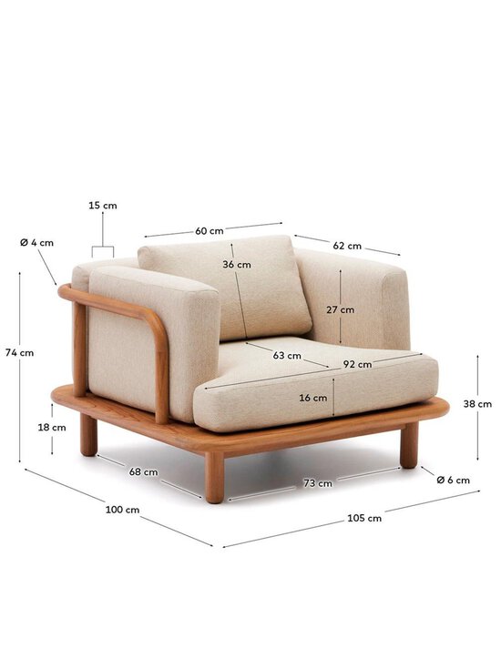 Kave Home - Turqueta-nojatuoli tiikki/beige - MULTICO | Stockmann - photo 4