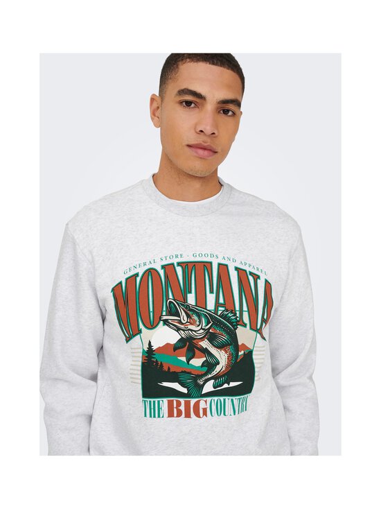Only & Sons - OnsCeres Monto -collegepaita - SUPER LIGHT GREY MELANGE PRINT:MONTANA | Stockmann - photo 3