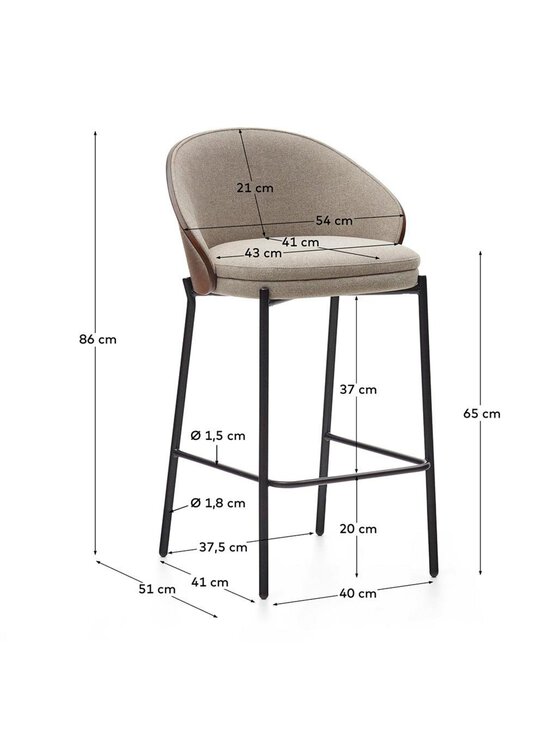 Kave Home - Eamy-baarituoli vaaleanruskea/ruskea K 65 cm - BEIGE | Stockmann - photo 5