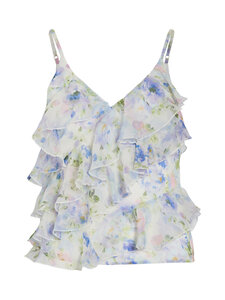 Vila - ViLuna V-Neck -naruolkaimellinen röyhelötoppi - CLOUD DANCER AOP:BLUE FLOWERS | Stockmann