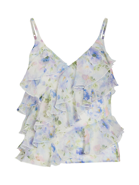 Vila - ViLuna V-Neck -naruolkaimellinen röyhelötoppi - CLOUD DANCER AOP:BLUE FLOWERS | Stockmann - photo 1