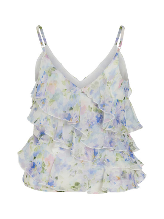 Vila - ViLuna V-Neck -naruolkaimellinen röyhelötoppi - CLOUD DANCER AOP:BLUE FLOWERS | Stockmann - photo 2