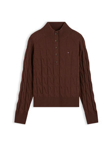 Tommy Hilfiger - Soft Wool Henley -palmikkoneule - GV0 LEGACY BROWN | Stockmann