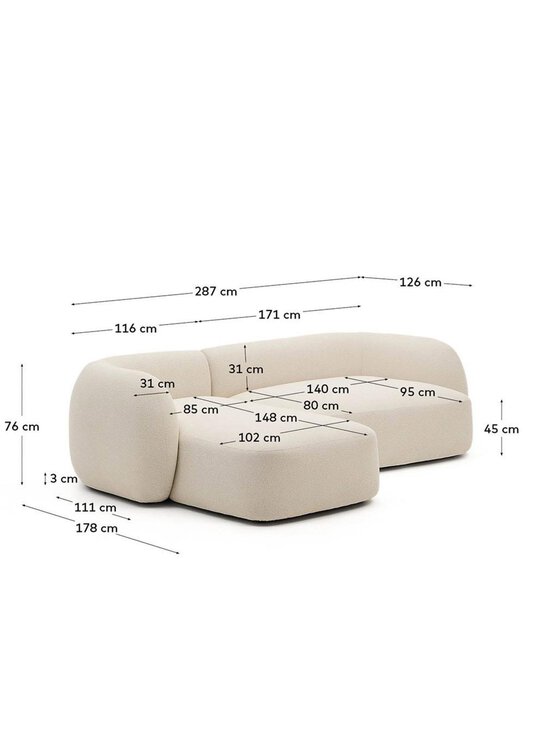 Kave Home - Martina-divaanisohva Nordic-kangas valkoinen L 287 cm / vasen - WHITE | Stockmann - photo 8