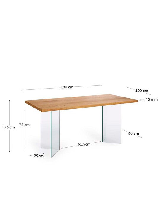 Kave Home - Lotty-ruokapöytä tammi / lasi 180 x 100 cm - BEIGE | Stockmann - photo 6