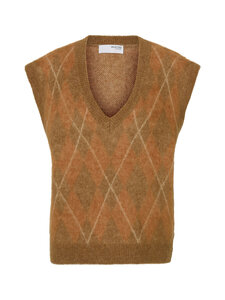 Selected - SlfLulu Brushed Argyle adīta veste - GOLDEN BROWN DETAIL:BIRCH AND ERMINE ARGYLE | Stockmann