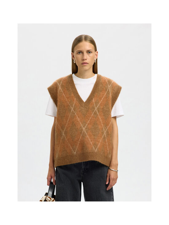 Selected - SlfLulu Brushed Argyle adīta veste - GOLDEN BROWN DETAIL:BIRCH AND ERMINE ARGYLE | Stockmann - photo 4