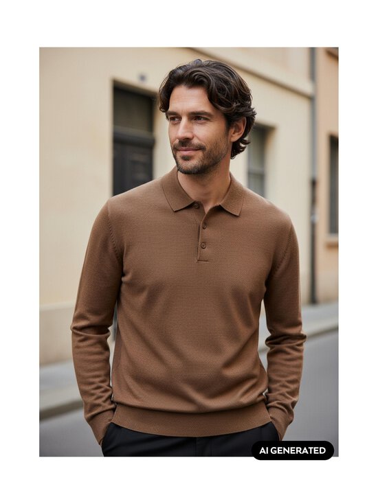 ESSENTIALS by Stockmann - Emmett Polocollar -merinoneulepaita - BROWN MEL. 265528 | Stockmann - photo 7