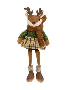 Weiste - Jõulukaunistus Sitting Fabric Deer With Dress - BROWN GREEN | Stockmann