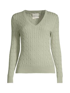 GANT - Stretch Cotton V-neck -palmikkoneule - 356 FADED SAGE | Stockmann