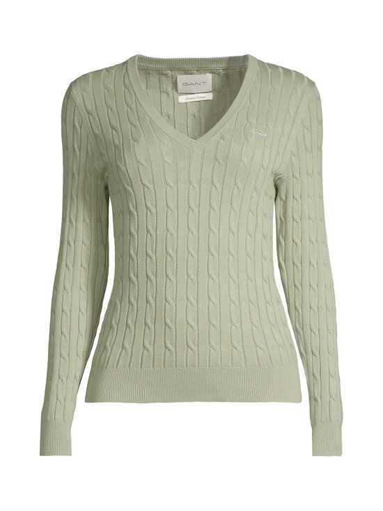 GANT - Stretch Cotton V-neck -palmikkoneule - 356 FADED SAGE | Stockmann - photo 1