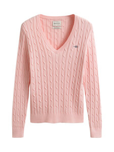 GANT - Stretch Cotton V-Neck -palmikkoneule - 647 APRICOT PINK | Stockmann