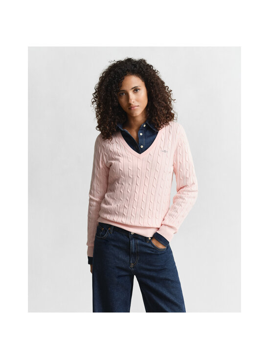 GANT - Stretch Cotton V-Neck -palmikkoneule - 647 APRICOT PINK | Stockmann - photo 2