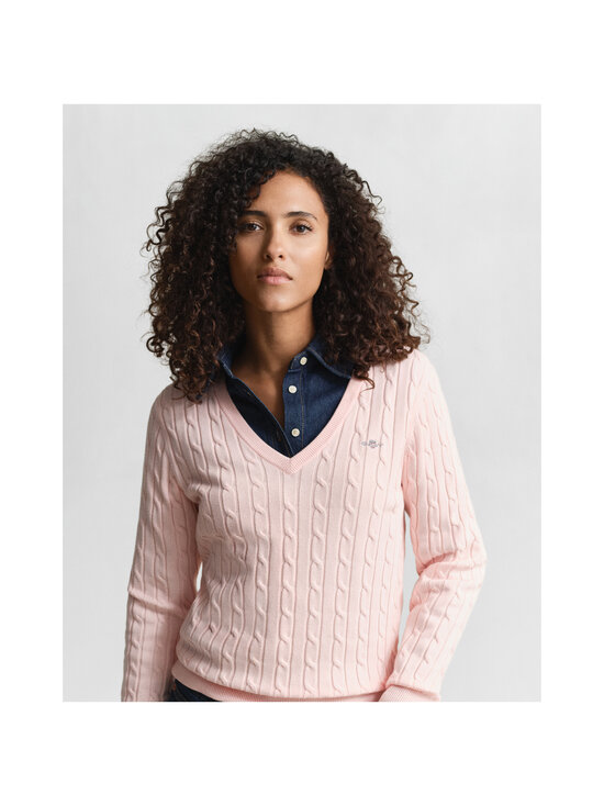 GANT - Stretch Cotton V-Neck -palmikkoneule - 647 APRICOT PINK | Stockmann - photo 4