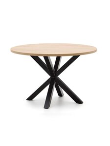 Kave Home - Argo-ruokapöytä tammenvärinen melamiini / musta ⌀ 120 cm - BEIGE | Stockmann