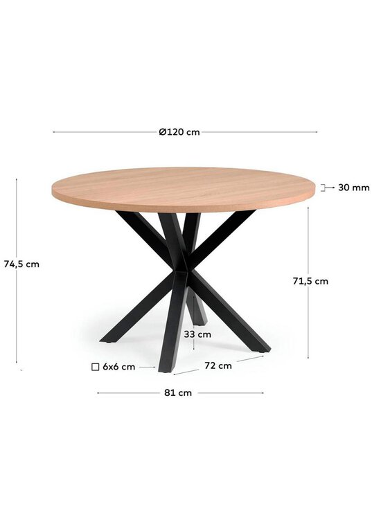 Kave Home - Argo-ruokapöytä tammenvärinen melamiini / musta ⌀ 120 cm - BEIGE | Stockmann - photo 3