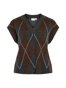 Vila - ViArgyll adīta veste - DARK GREY MELANGE CHECKS:COFFEE BEAN/BLUE SHADOW | Stockmann