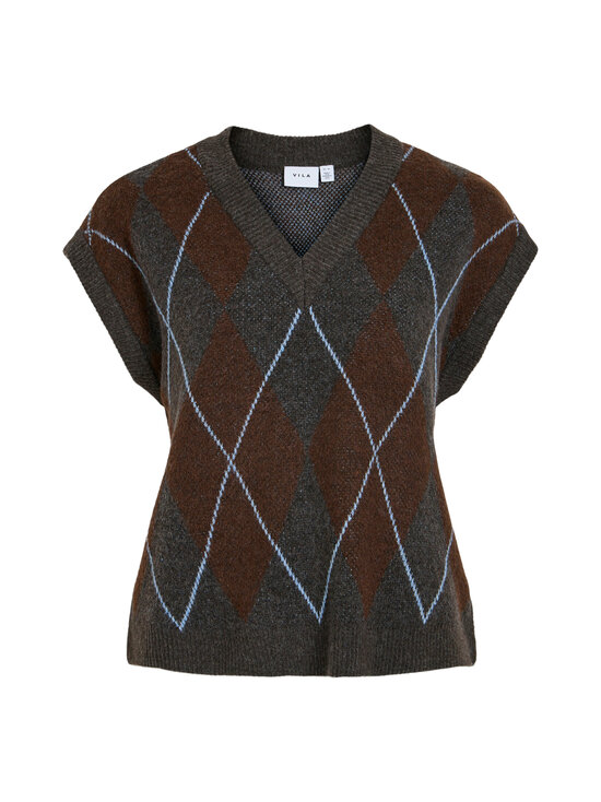Vila - ViArgyll adīta veste - DARK GREY MELANGE CHECKS:COFFEE BEAN/BLUE SHADOW | Stockmann - photo 1