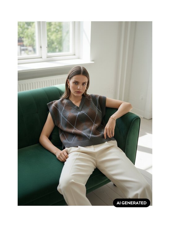 Vila - ViArgyll adīta veste - DARK GREY MELANGE CHECKS:COFFEE BEAN/BLUE SHADOW | Stockmann - photo 3